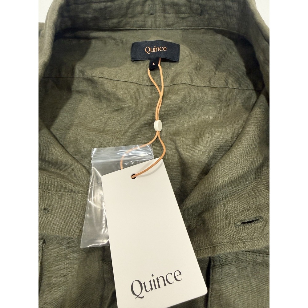 NWT Quince Utility Shirt Mens L Olive European Linen Long Sleeve Button Up - Picture 4 of 5
